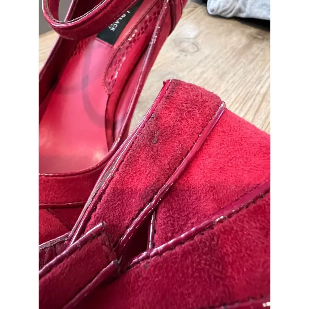 White House Black Market WHBM Red Suede Platform Open Toe Heels 7.5